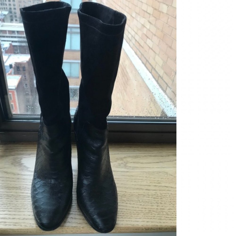 Vince Black Python Embossed Leather And Suede Boo… - image 4